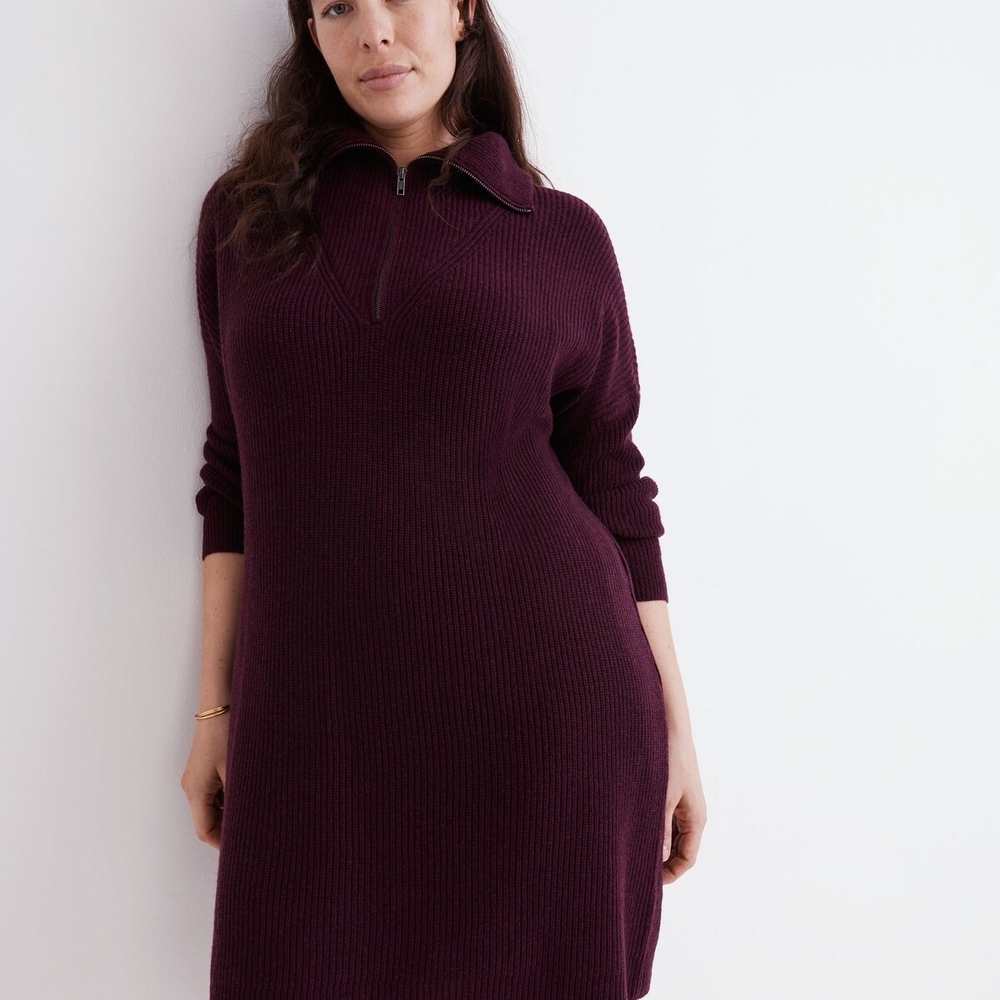 Madewell Wool Blend Ribbed Knit Half Zip Dress - M